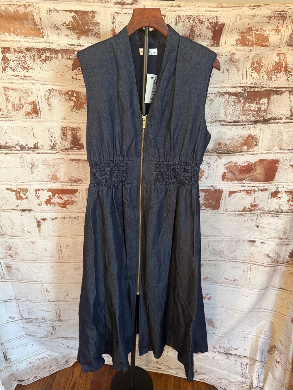 Nine West Navy Sleeveless Zip-Front Dress